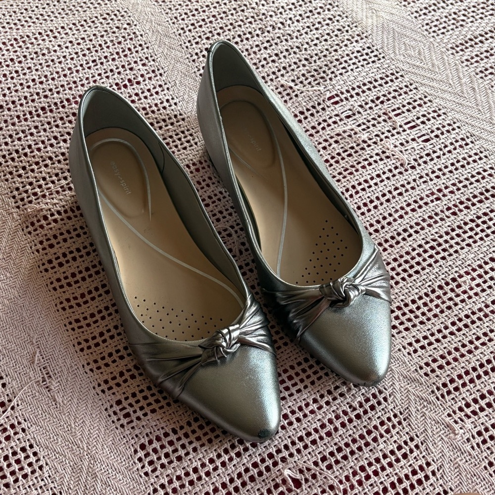 Silver Women's Flats with Bow Detail